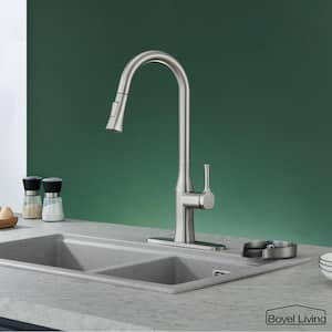 Single Handle Pull Down Sprayer Kitchen Faucet with Deckplate Included and Glass Rinser in Brushed Nickel