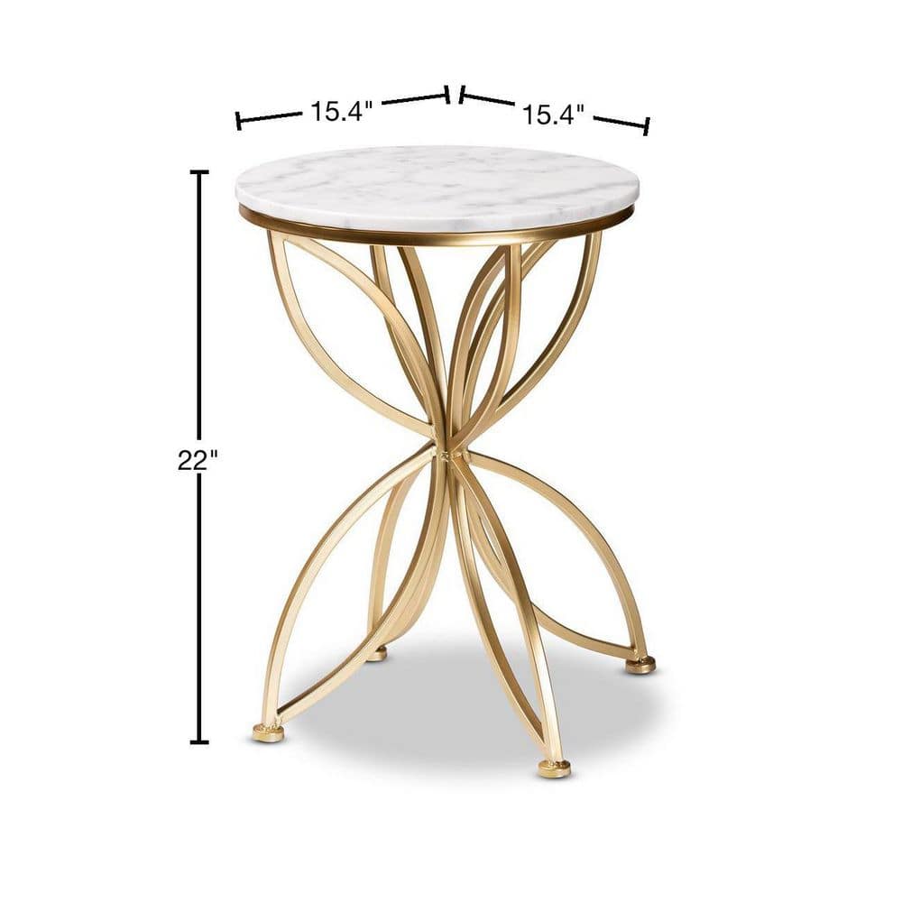 Jaclyn White Marble and Gold Metal Round Accent Table