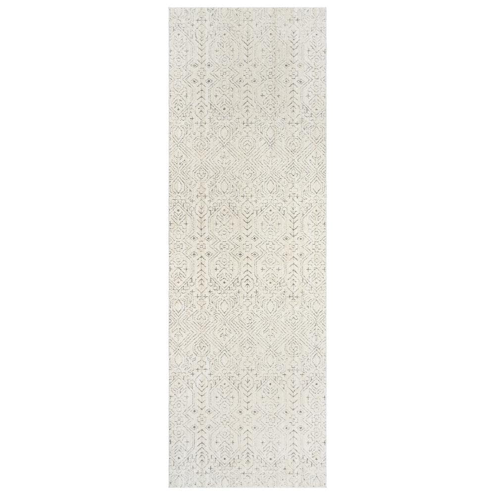 Cream and Gray Synthetic Easy Care Runner Rug