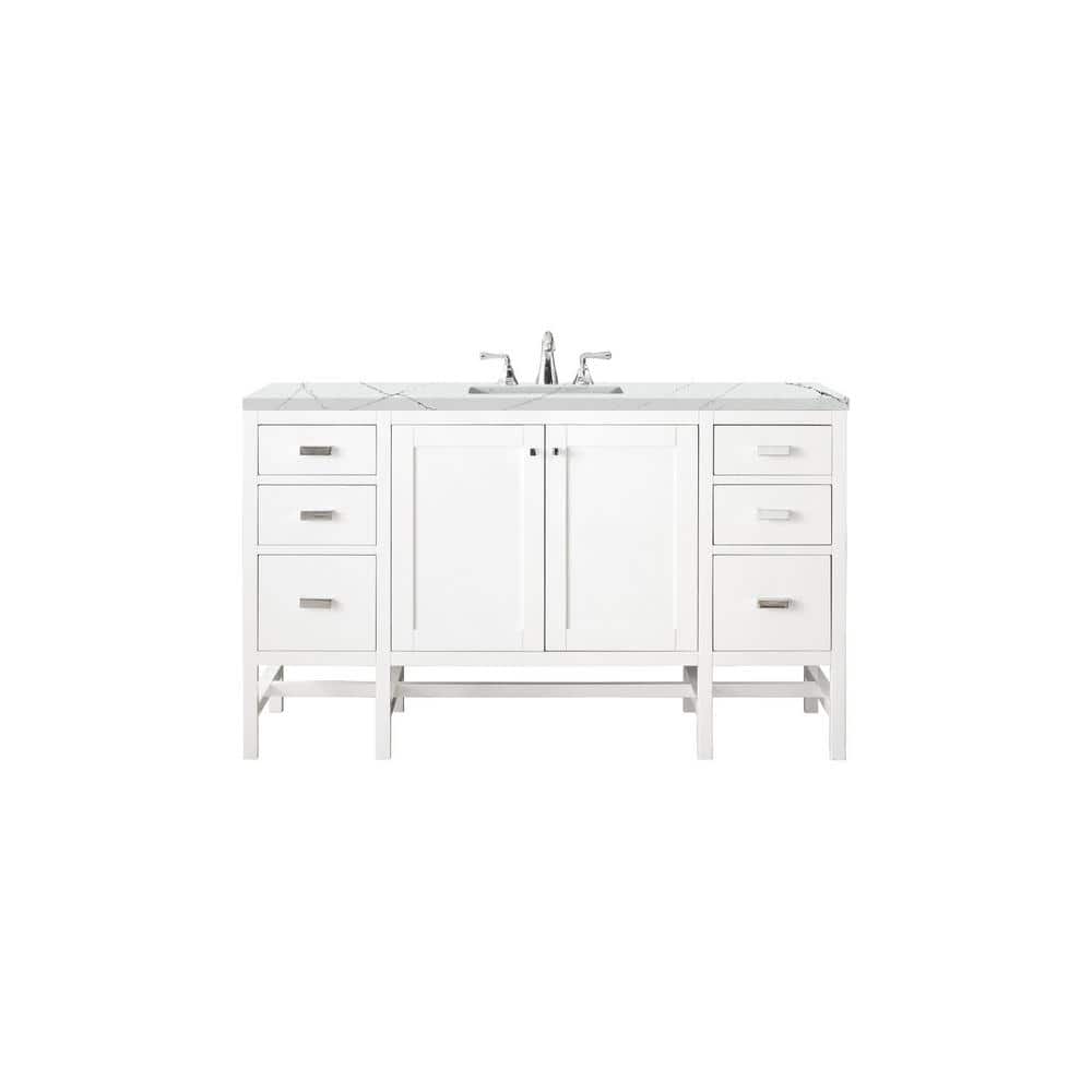 James Martin Vanities Addison 60 in. W x 23.5 in. D x 35.5 in. H Bathroom Vanity in Glossy White with Ethereal Noctis Quartz Top -  E444-V60S-GW-3ENC