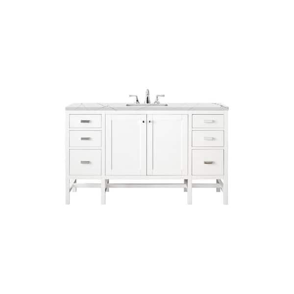 James Martin Vanities Addison 60 in. W x 23.5 in. D x 35.5 in. H Bathroom Vanity in Glossy White with Ethereal Noctis Quartz Top