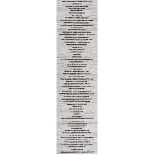 Zolak Berber Ivory/Black 2 ft. x 14 ft. Indoor/Outdoor Stripe Geometric Runner Rug