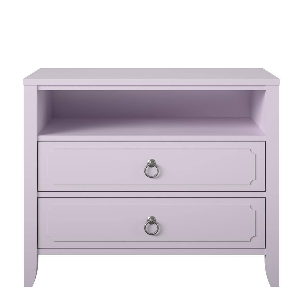 Lavender MDF and Wood 2-Drawer Nightstand with Open Cubby