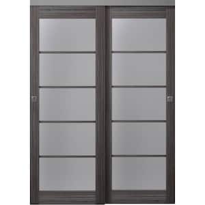 Paola 5-Lite 36 in. x 80 in. Gray Oak Finished Wood Composite Bypass Sliding Door