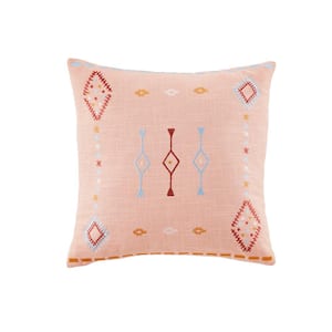 Pink Traditional Embroidered 18 in. x 18 in. Square Decorative Throw Pillow