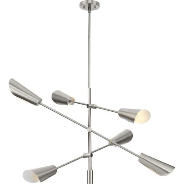 Progress Lighting Cornett 44.12 in. 6-Light Brushed Gold Mid-Century Modern Chandelier for Dining Rooms, Great Rooms, Bedrooms