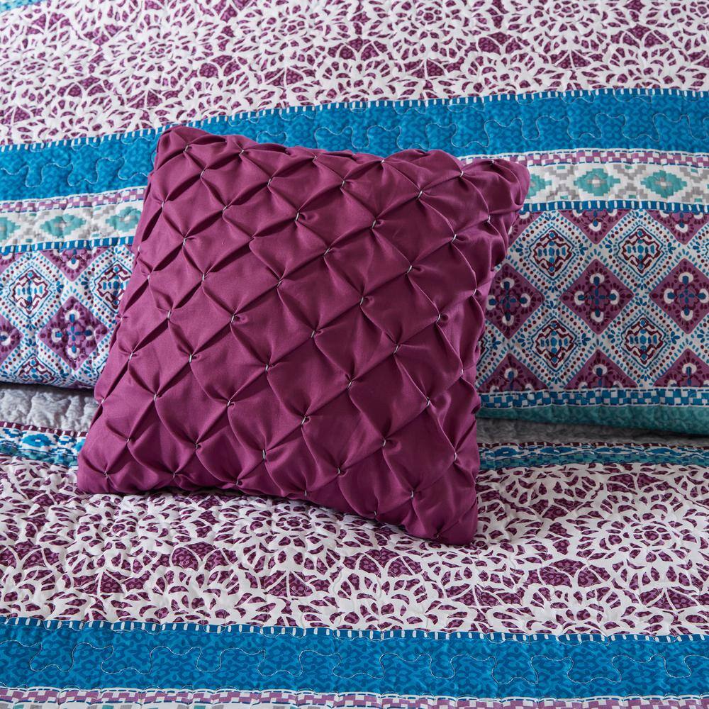 Purple Twin Boho-Chic Reversible Microfiber Coverlet Set