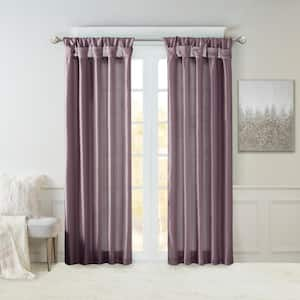 Natalie Purple Solid Polyester 50 in. W x 84 in. L Room Darkening Twisted Tab Curtain with Lining