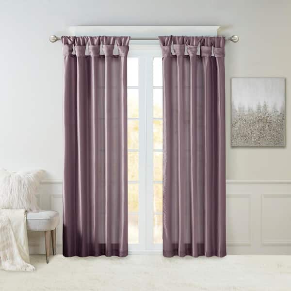 Natalie Purple Solid Polyester 50 in. W x 108 in. L Room Darkening Twisted Tab Curtain with Lining