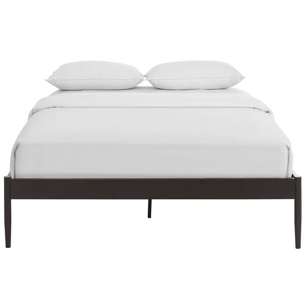Elsie Brown Queen Upholstered Metal Frame Bed with Slats