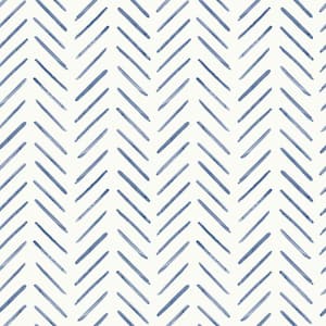 Navy Blue Painted Herringbone Matte Non Woven Paper Peel and Stick Wallpaper Roll