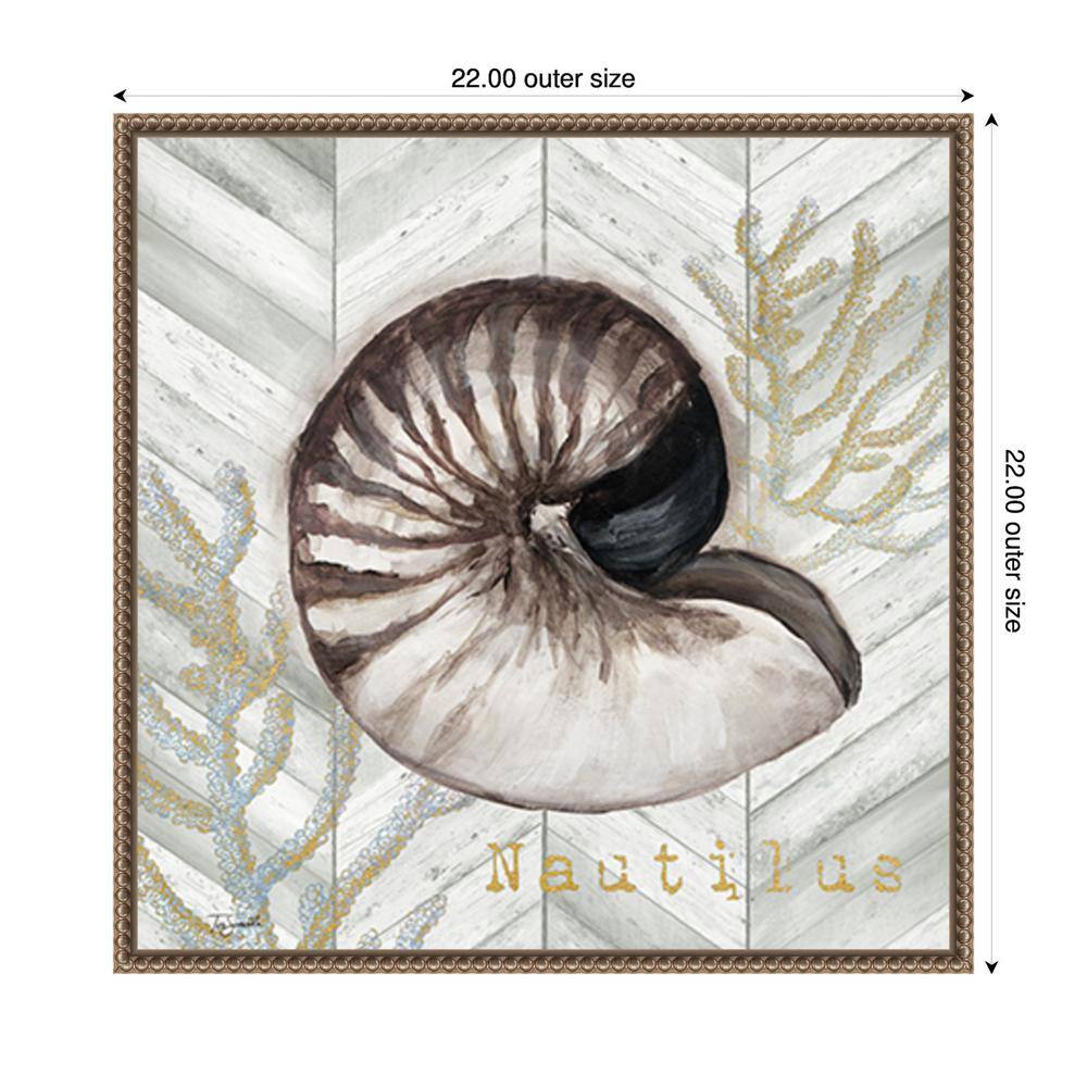 Gray Gold Chevron Nautilus Shell Canvas Wall Art with Bronze Frame