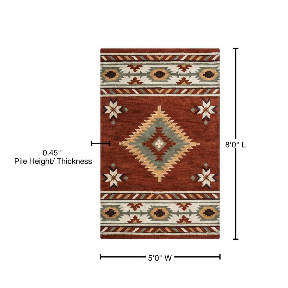 Ryder 5' x 8' Rust and Khaki Wool Tribal Area Rug