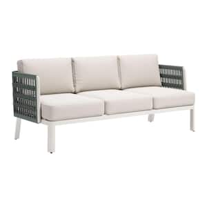 Brigehampton White Frame 1-Piece Powder Coated Aluminum Frame Outdoor Couch with White Cushions