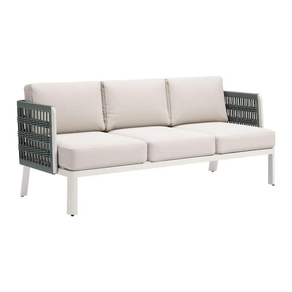 ZUO Brigehampton White Frame 1-Piece Powder Coated Aluminum Frame Outdoor Couch with White Cushions
