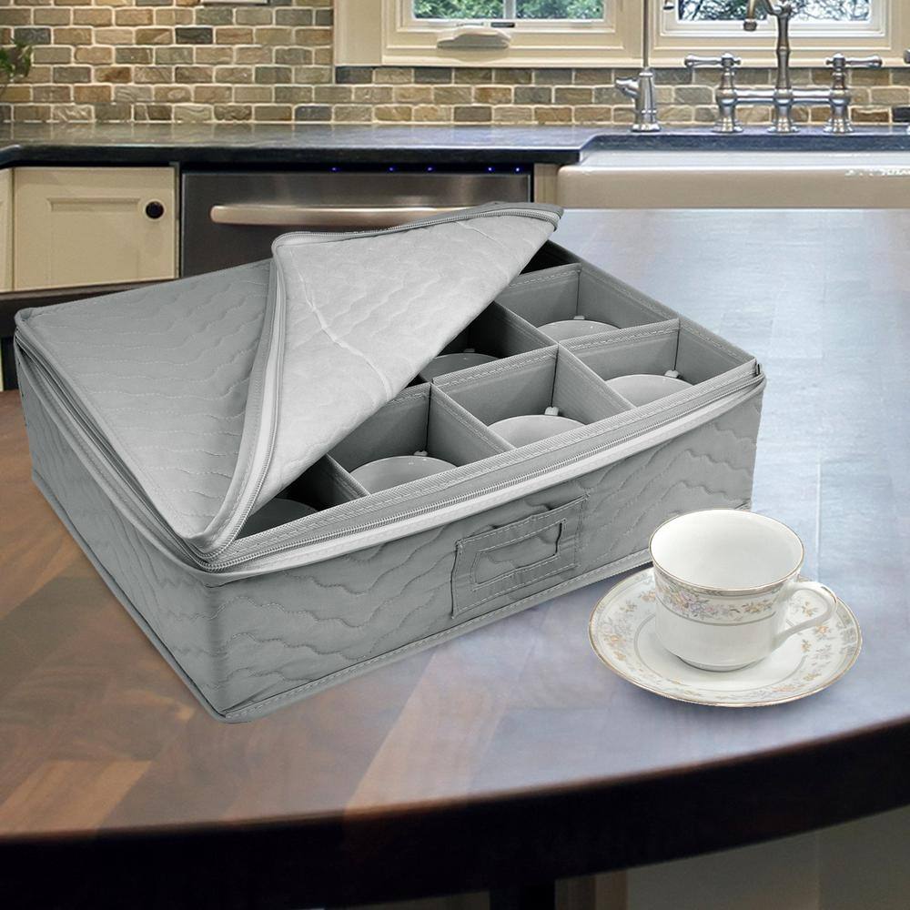 Gray Quilted 5-Piece Dinnerware Storage Set for 12