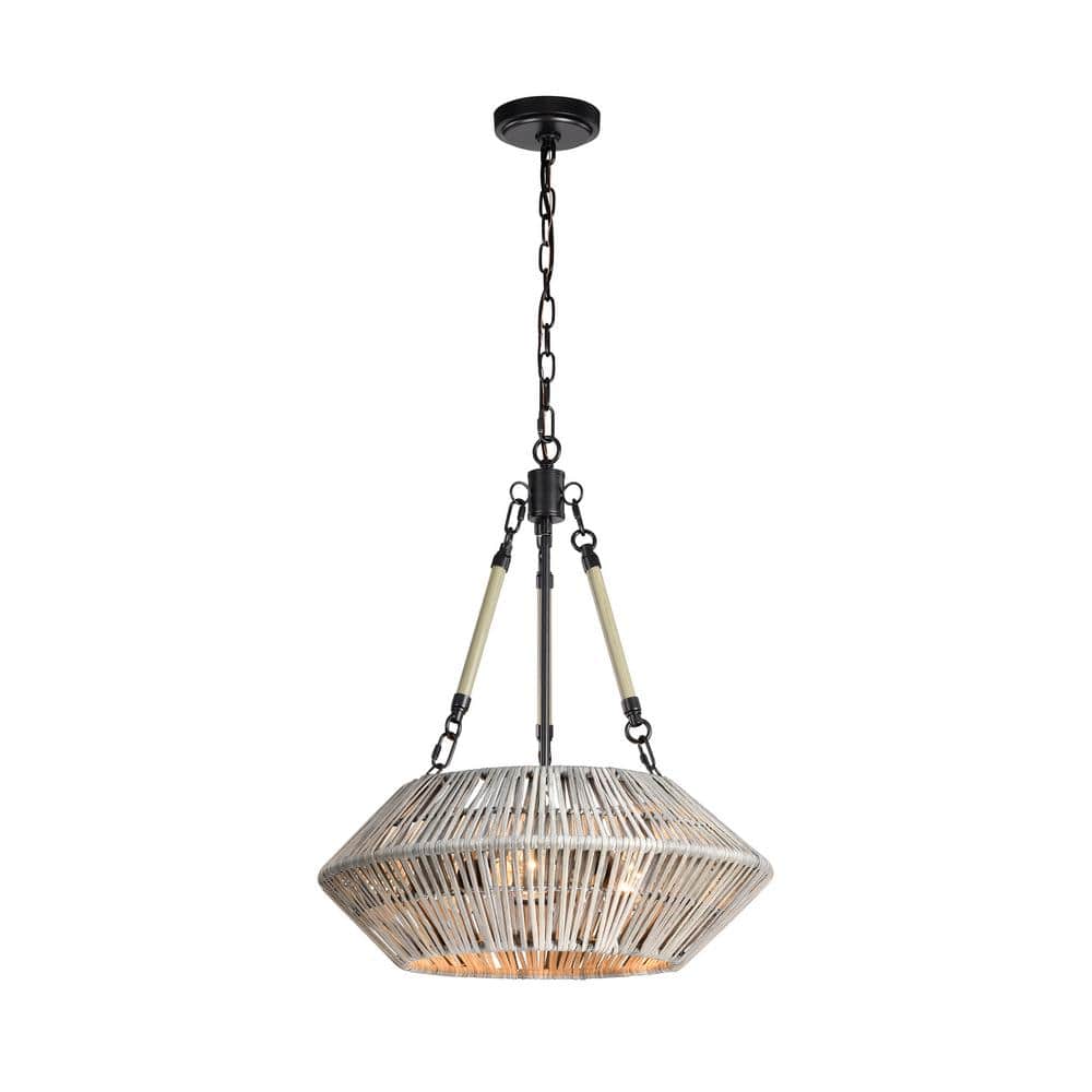 Black Antique Silver Bamboo Drum Chandelier 19 in. x 69 in.