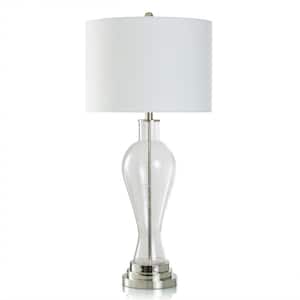 34.75 in. Clear Seeded Table Lamp Clear Gourd Task and Reading Table Lamp for Living Room with White Cotton Shade
