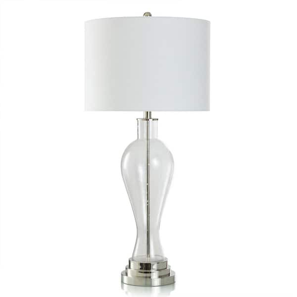 StyleCraft 34.75 in. Clear Seeded Table Lamp Clear Gourd Task and Reading Table Lamp for Living Room with White Cotton Shade