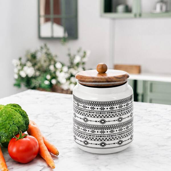 100 fl. oz. Black Ceramic Food Storage Canister with Airtight Wooden Lid for Coffee, Sugar, Tea and Flour
