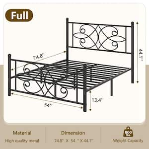 Victorian Style Bed Black Metal Frame Full Platform Bed with Headboard and Footboard, Heavy Duty Mattress Foundation