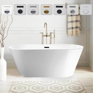 Domme 67 in. Acrylic Flatbottom Freestanding Non-Slip Bathtub in White/Matte Black