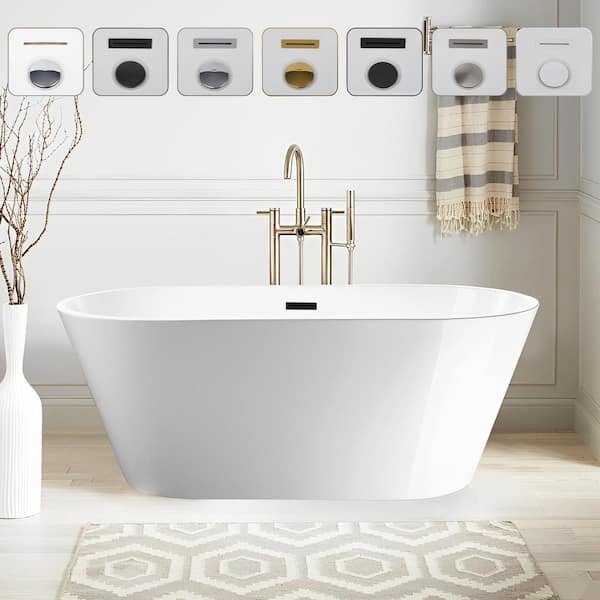 Vanity Art Domme 67 in. Acrylic Flatbottom Freestanding Non-Slip Bathtub in White/Matte Black