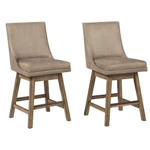 34 in. Beige Low Back Wood Frame Barstool with Faux Leather Seat (Set of 2)