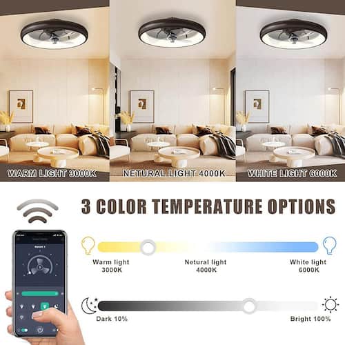 22 in. LED Indoor Black Smart Ceiling Fan with Light and Remote, Flush Mount Fan Light with APP and Dimmable Lighting Ceiling Fans With Lights