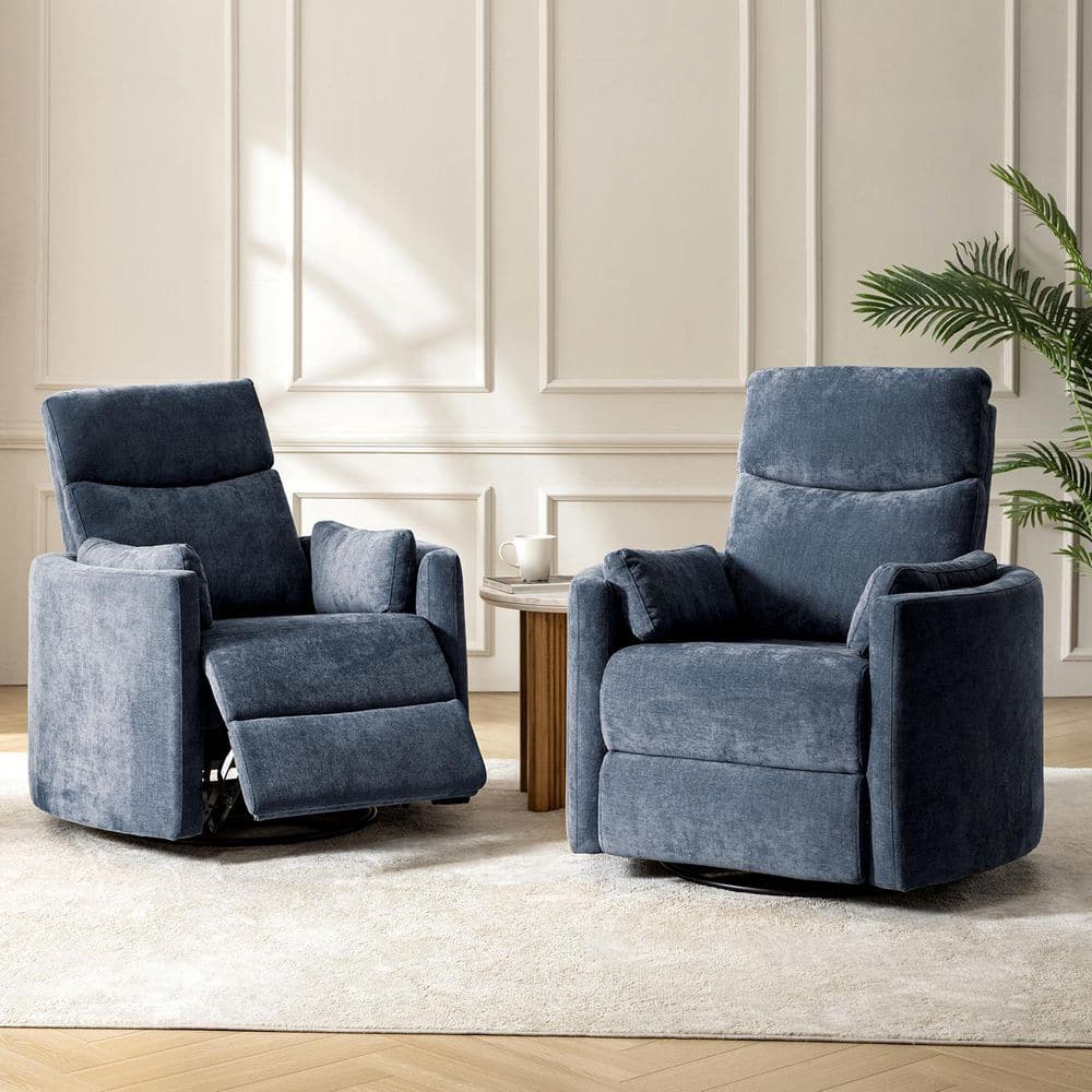 Flora Navy Contemporary Swivel Rocker Power Recliner Set of 2