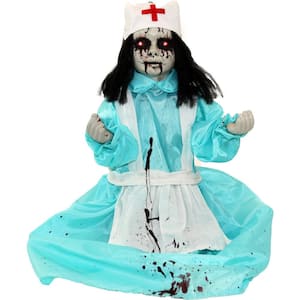 21.5 in. Battery Operated Poseable Animatronic Nurse with Red LED Eyes Halloween Prop