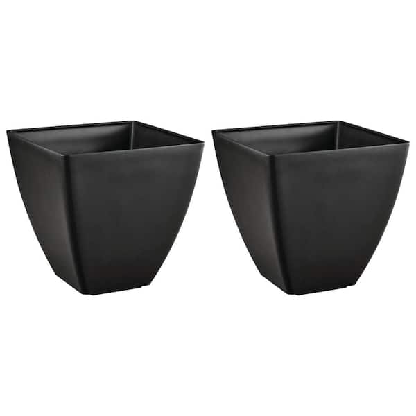 Tallulah Medium Black Fiberglass Recycled Self-Watering Square Planter (13 in. L x 13 in. W x 13 in. H) 2 Pack