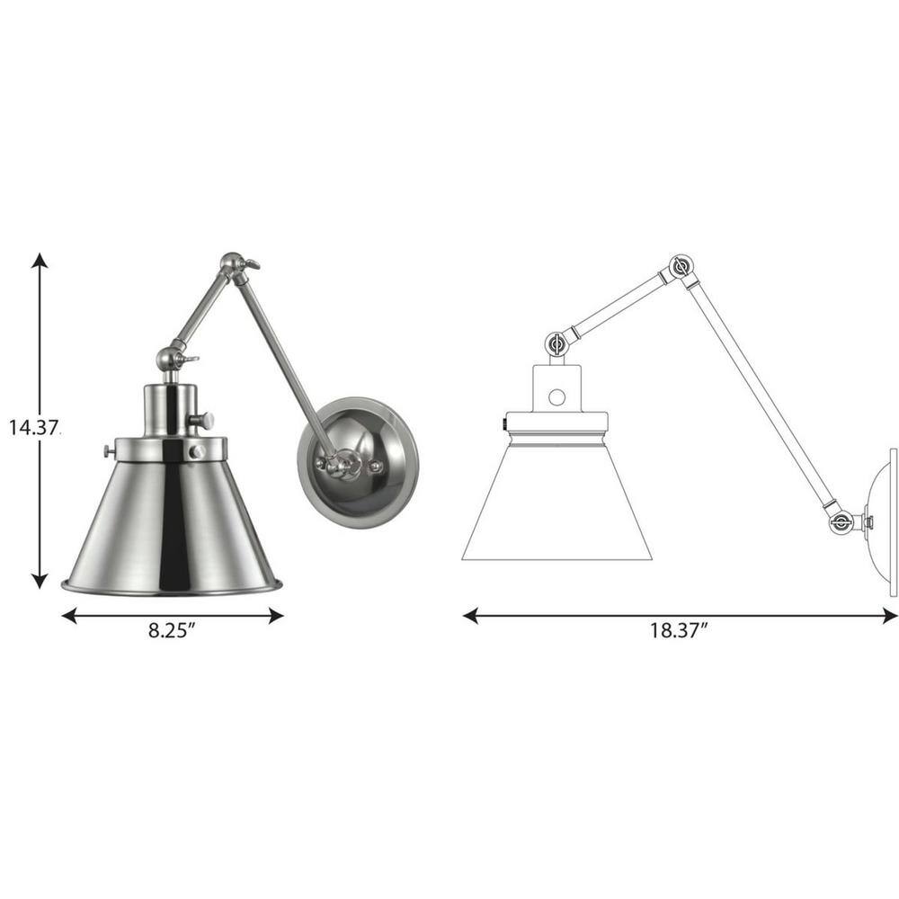 Brushed Nickel Adjustable Swing Arm Wall Sconce with Metal Shade