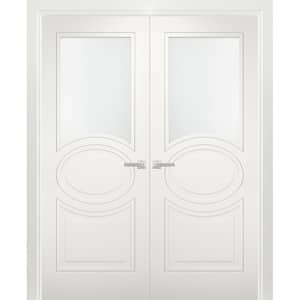 7012 36 in. x 84 in. Universal Handling 1/2-Lite Frosted Glass Solid White Finished Pine MDF Double Prehung French Door