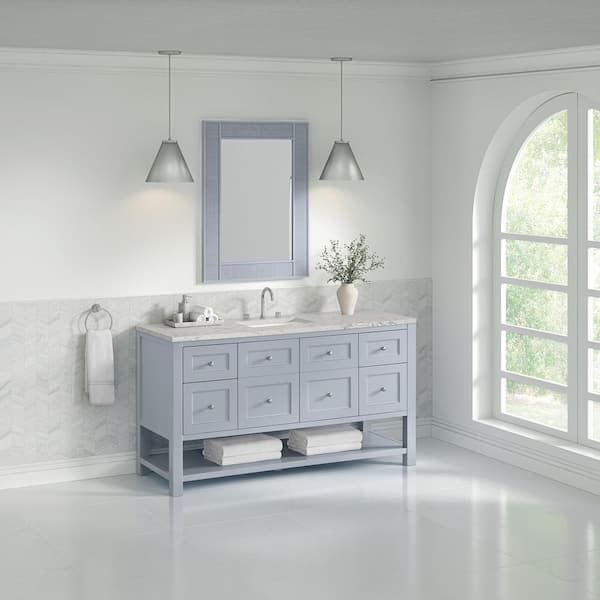 James Martin Vanities Breckenridge 60.0 in. W x 23.5 in. D x 34.25 in. H Single Bath Vanity in Serenity Blue with Quartz Victorian Silver Top