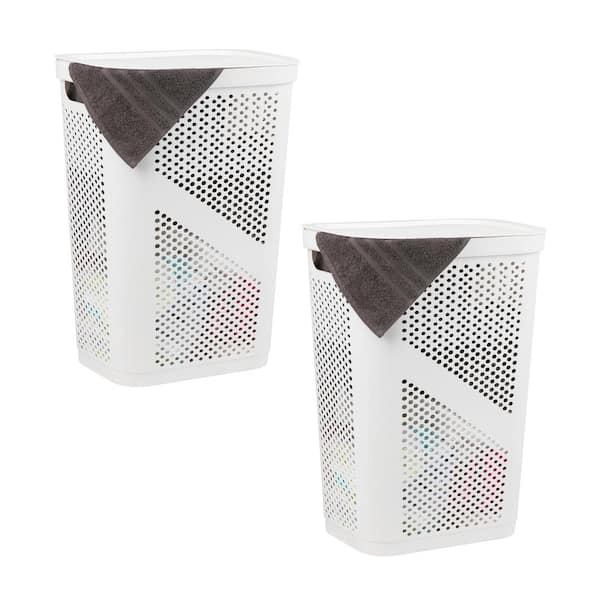 White 23.5 in. H x 13.75 in. W x 17.25 in. L Plastic 60L Modern Rectangle Laundry Room Hamper with Lid (Set of 2)