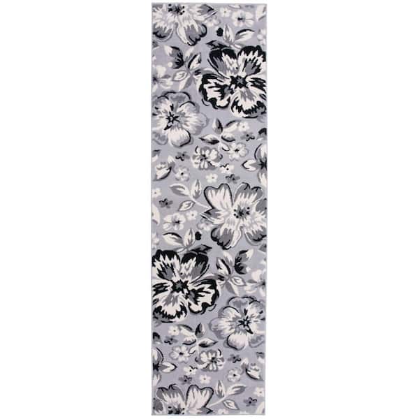 World Rug Gallery Modern Comtemporary Floral Design Gray 2 ft. x 7 ft ...