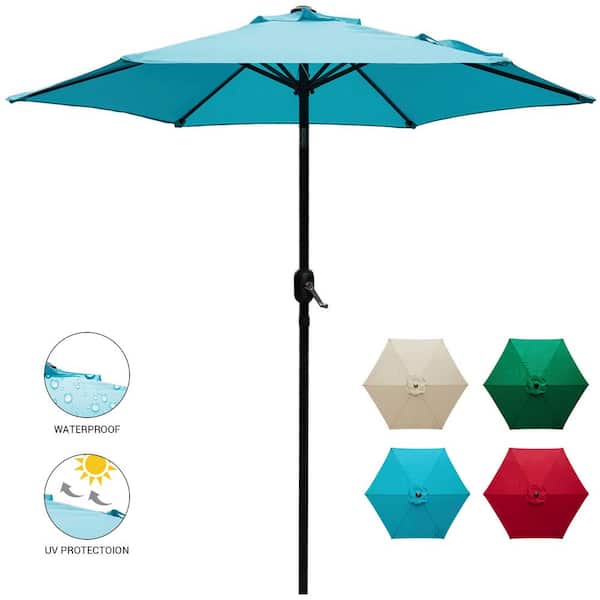Abba Patio 7-1/2 ft. Round Outdoor Market with Push Button Tilt and Crank Lift Patio Umbrella in Turquoise
