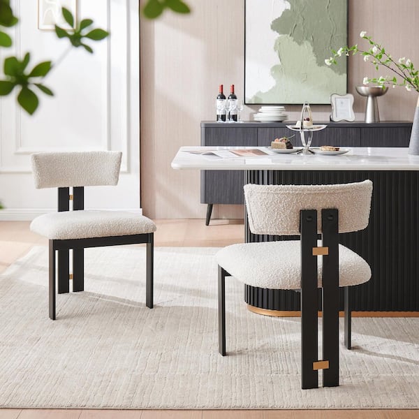 Artistry White Boucle Armless Dining Chair with Upholstered Cushion Side Chairs for Kitchen Living Room Set of 2
