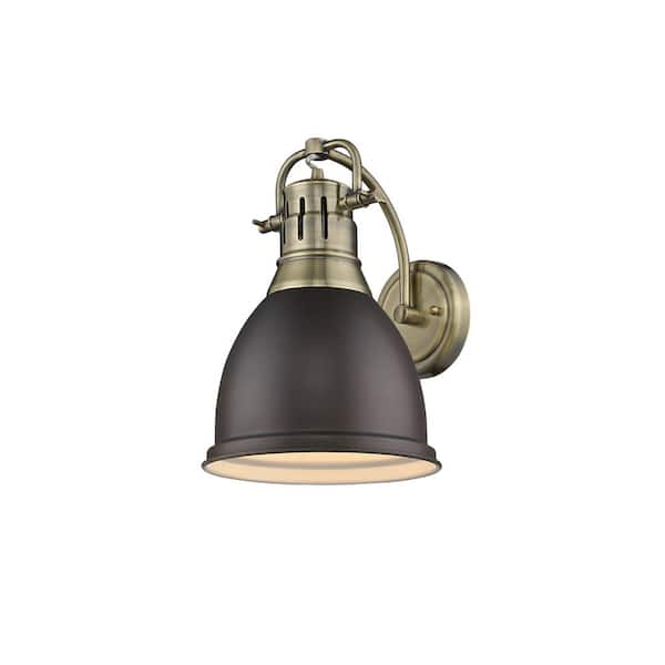 Golden Lighting Duncan AB 1-Light Aged Brass Sconce with Rubbed Bronze Shade
