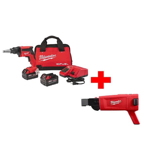 Milwaukee M18 FUEL 18V Lithium-Ion Brushless Cordless Drywall Screw Gun XC Kit with Collated Screw Gun Attachment