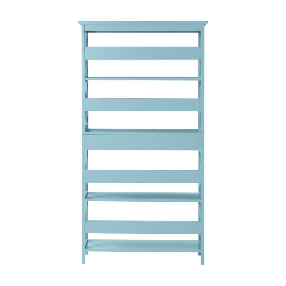 Sea Foam Blue 5-Tier Wooden Bookcase with Concealed Drawer