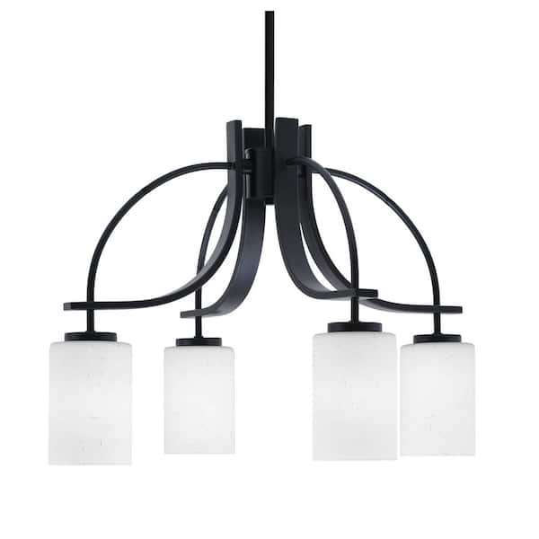 Unbranded Olympia 15.75 in. 4-Light Matte Black Downlight Chandelier White Muslin Glass Shade
