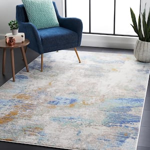 Skyler Collection Beige/Blue Green 7 ft. x 7 ft. Abstract Striped Square Area Rug
