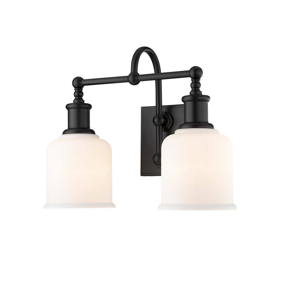 Bryant Matte Black and Opal Glass 2-Light Vanity Sconce