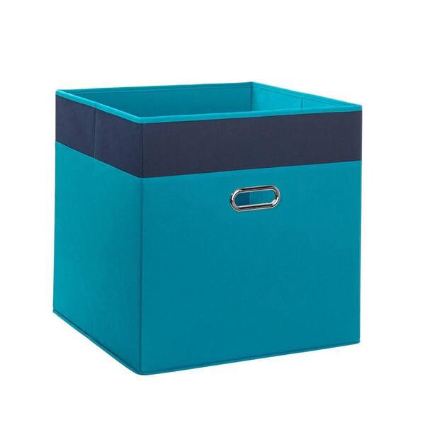RiverRidge Kids 16 in. x 16 in. 2-Tone Folding Jumbo Storage Bin in Turquoise with Navy