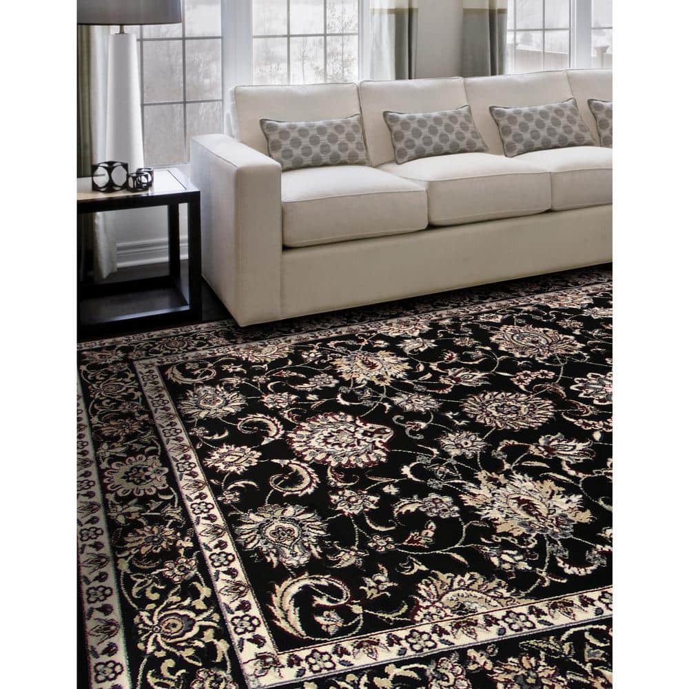 Arabella Black and Beige High Pile Traditional Area Rug