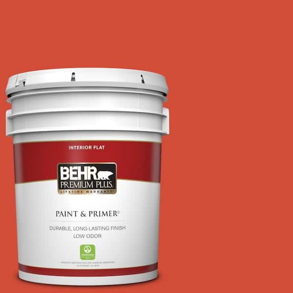 BEHR PREMIUM PLUS 5 gal. #S-G-190 Red Hot Flat Low Odor Interior Paint & Primer