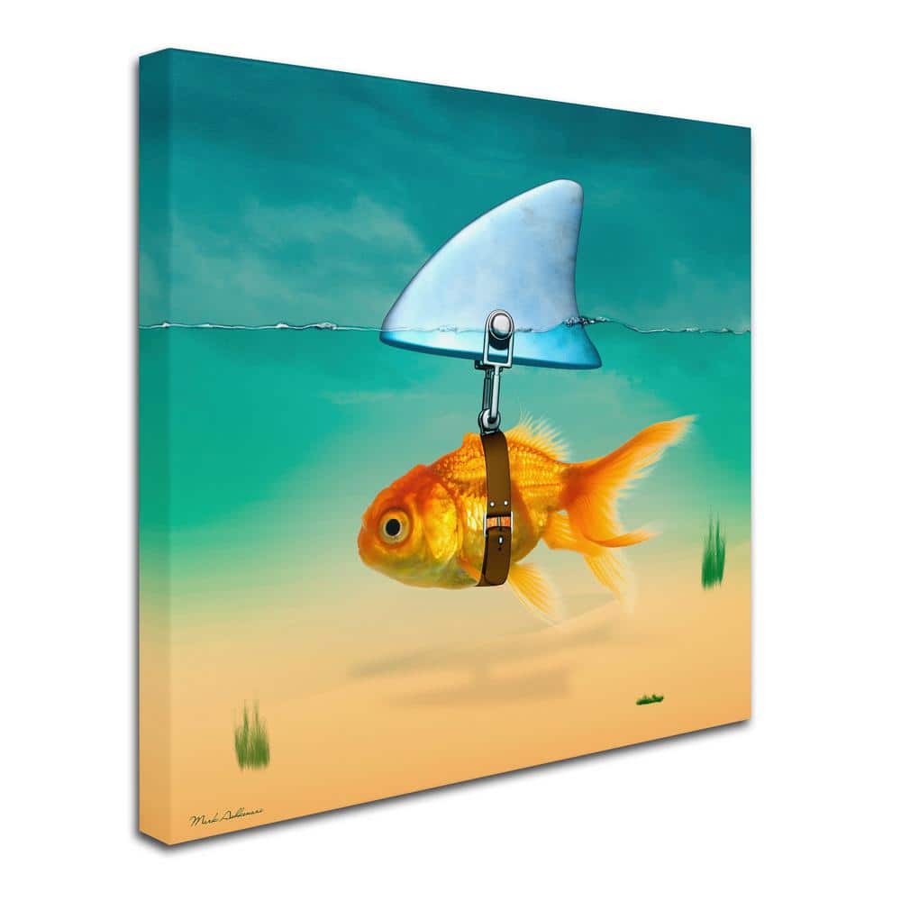 Mark Ashkenazi Goldfish with Shark Fin Abstract Canvas Art, 14" x 14"