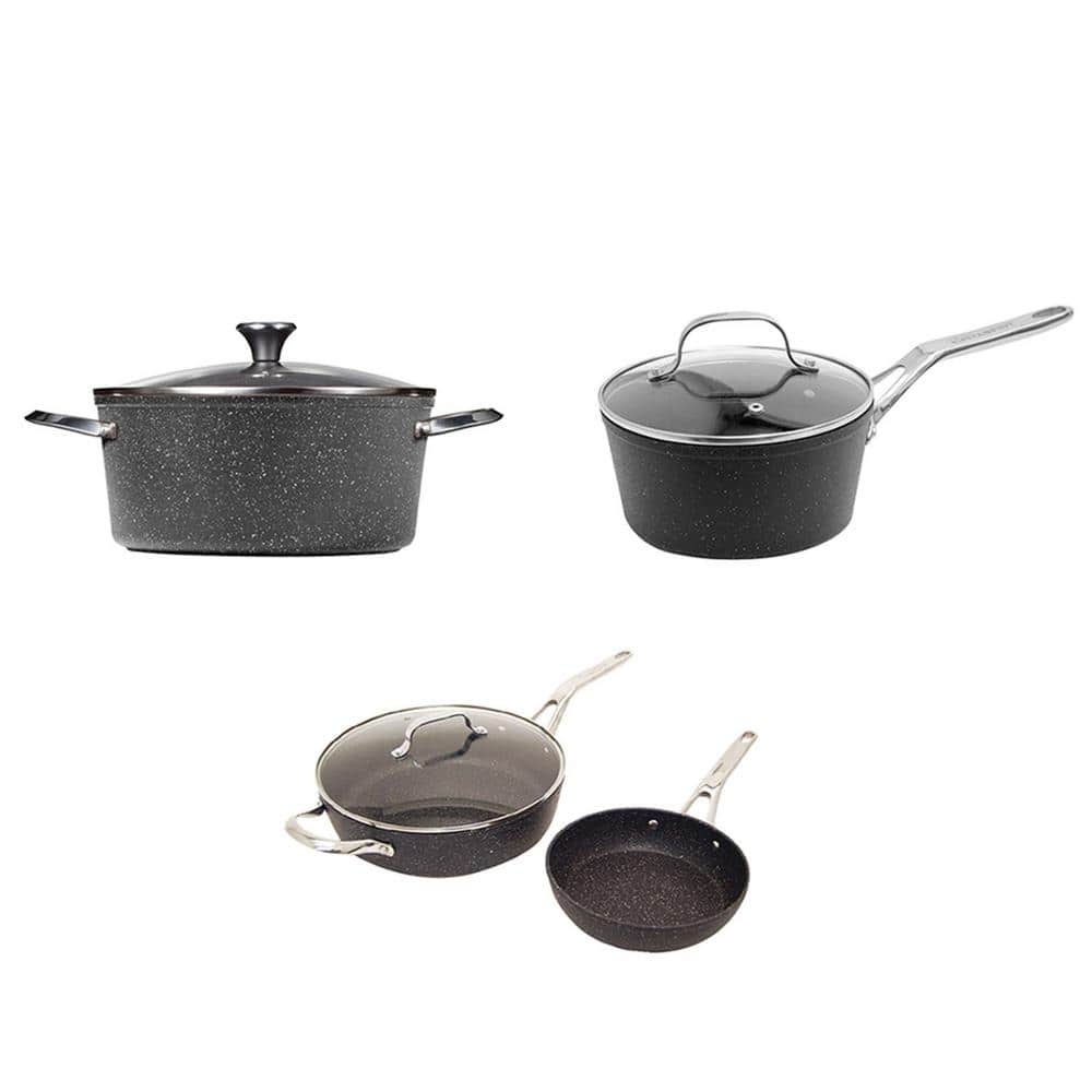 The Rock by Starfrit 9-Piece Cookware Set with Bakelite Handles, Black
